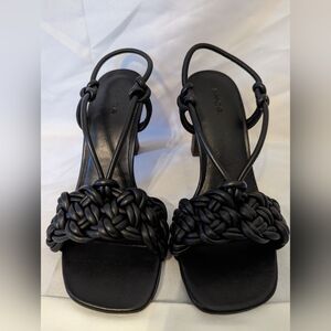 VINCE Women's Quenelle Black Braided Leather Slingback Sandals Size 7